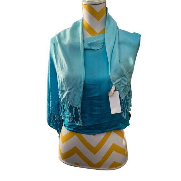 Aruba Blue Wrap w/ Fringe y2k Scarf w/ Tassels Graduating Shades with Tags Rayon - Picture 1 of 7